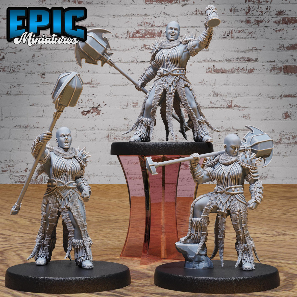 Bald Dwarf Female Set of 3 DND miniatures group photo Age of Dragons