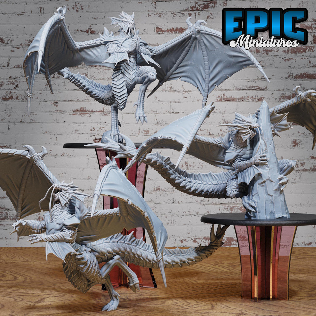 Huge Platinum Dragon Set of 3 DND miniatures group photo Age of Dragons