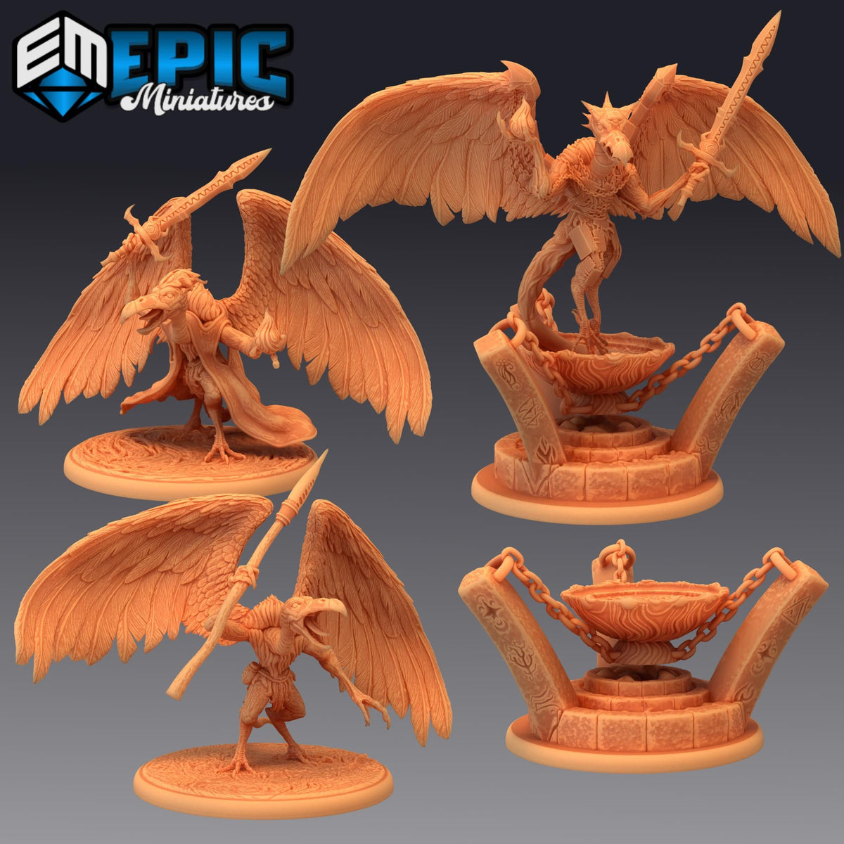 Vulture Demon Set of 4 DND miniatures group photo Restless Bones