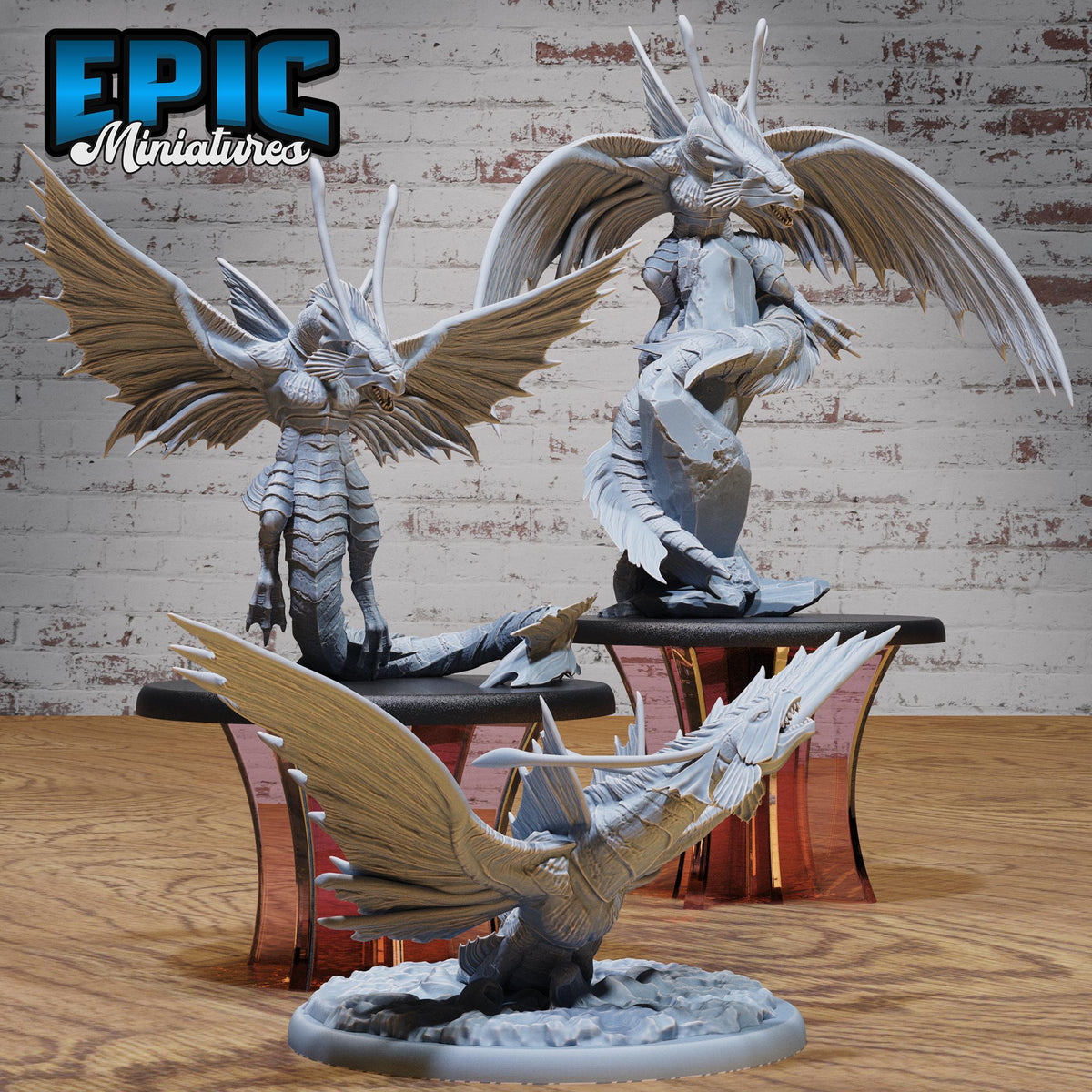 Ocean Wyvern Set of 3 DND miniatures group photo Mysterious Ocean