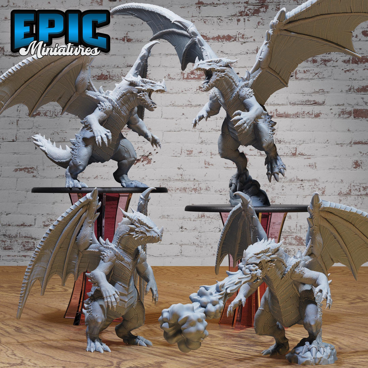 Huge Bipedal Dragon Set of 4 DND miniatures group photo Age of Dragons