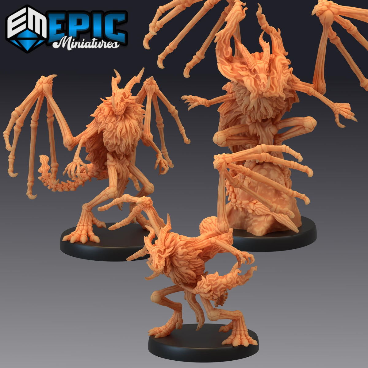 Dragonborn Skeleton Set of 3 DND miniatures group photo Restless Bones