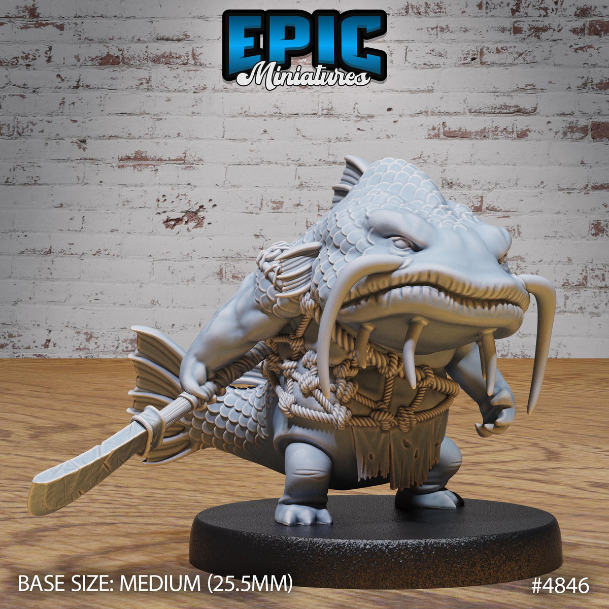 Catfish Folk Option #4846 front DND miniature Mysterious Ocean 16k resin