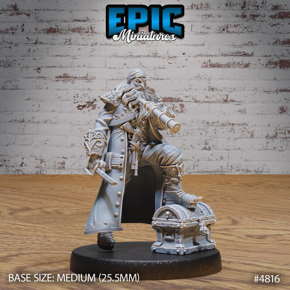 Pirate Captain Barbarossa Option #4816 front DND miniature Mysterious Ocean 16k resin