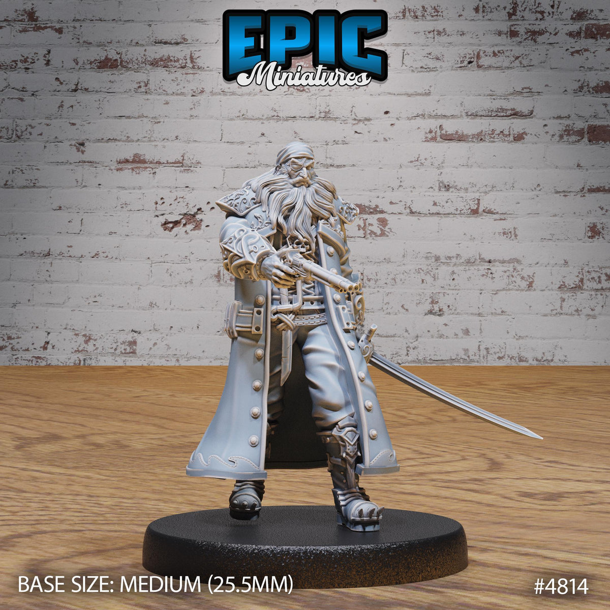 Pirate Captain Barbarossa Option #4814 front DND miniature Mysterious Ocean 16k resin