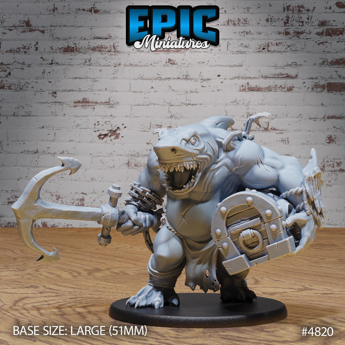 Sharkman Brute 1 Sharkman front DND miniature Mysterious Ocean 16k resin
