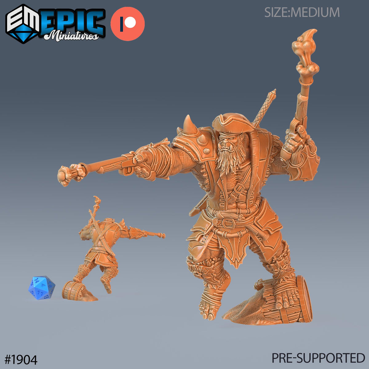 Orc Pirate Captain Option #1904 front DND miniature Treasure Hunt 16k resin