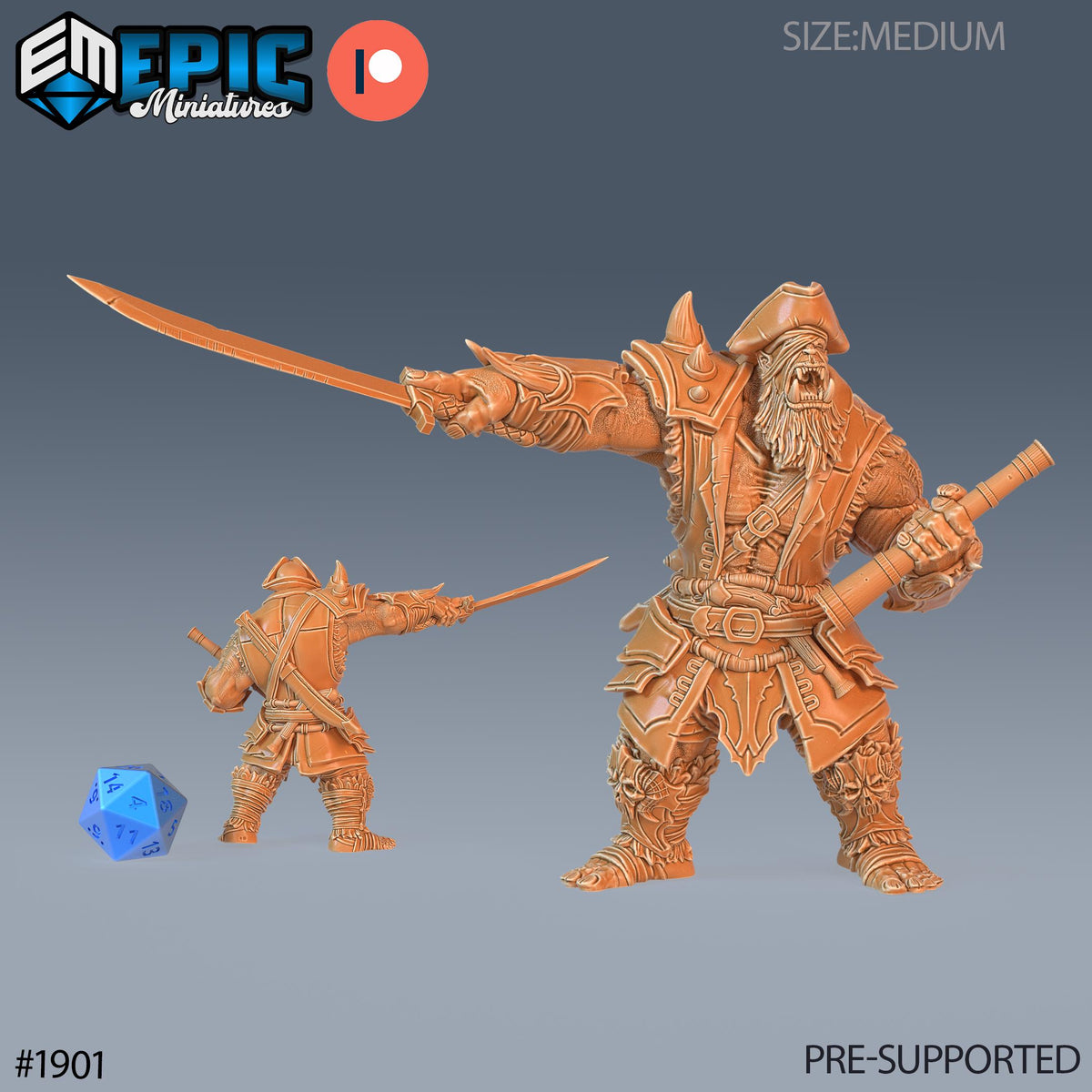 Orc Pirate Captain Option #1901 front DND miniature Treasure Hunt 16k resin