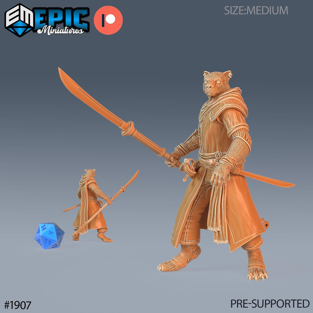 Catfolk Panther Pirate Option #1905 front DND miniature Treasure Hunt 16k resin