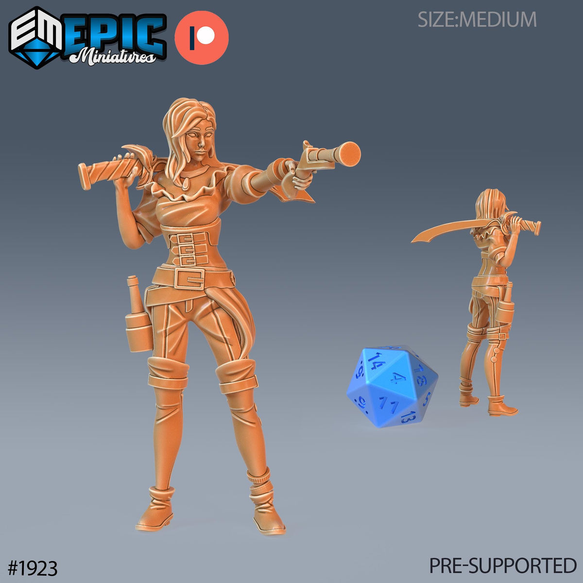Pirate Female Option #1923 front DND miniature Treasure Hunt 16k resin