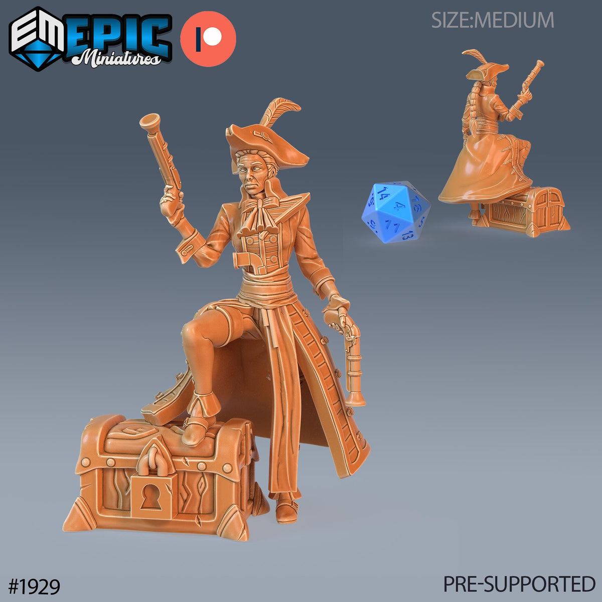 Veteran Captain Option #1929 front DND miniature Treasure Hunt 16k resin