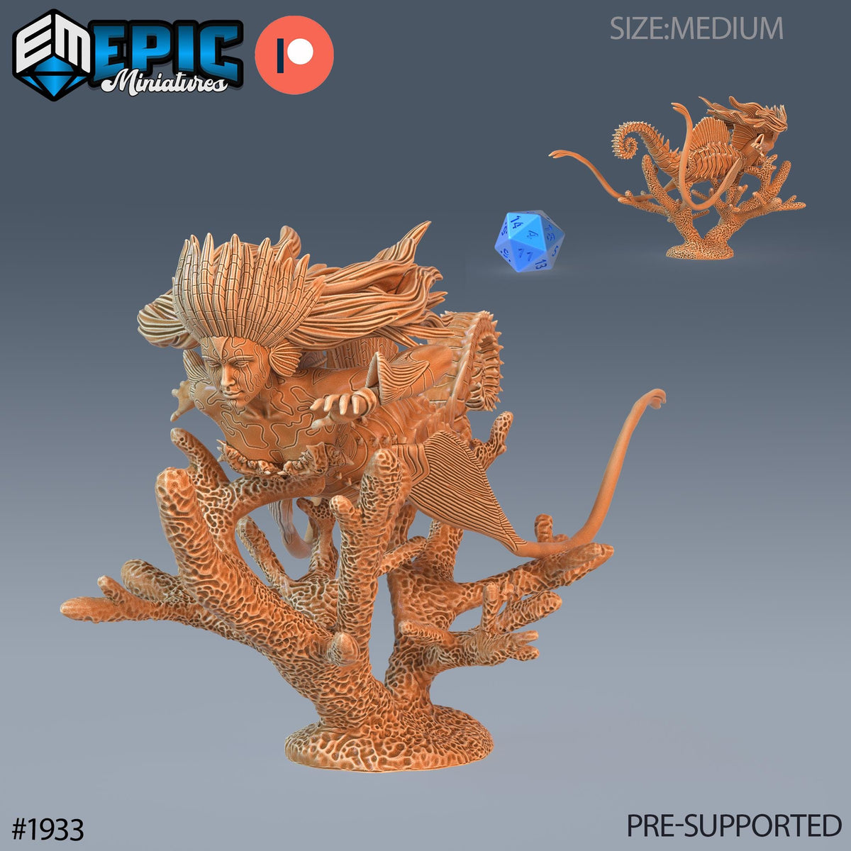 Seahorse Mermaid Option #1933 front DND miniature Treasure Hunt 16k resin