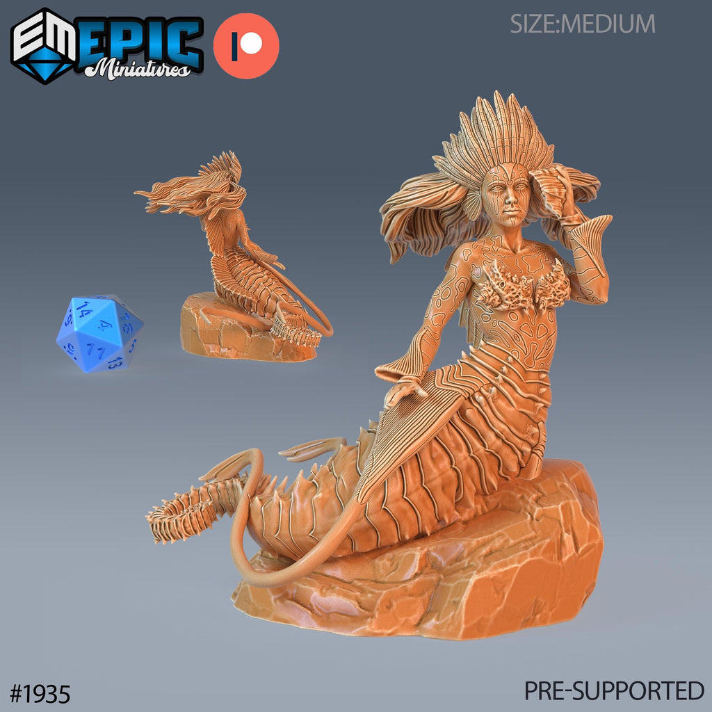 Seahorse Mermaid Option #1935 front DND miniature Treasure Hunt 16k resin