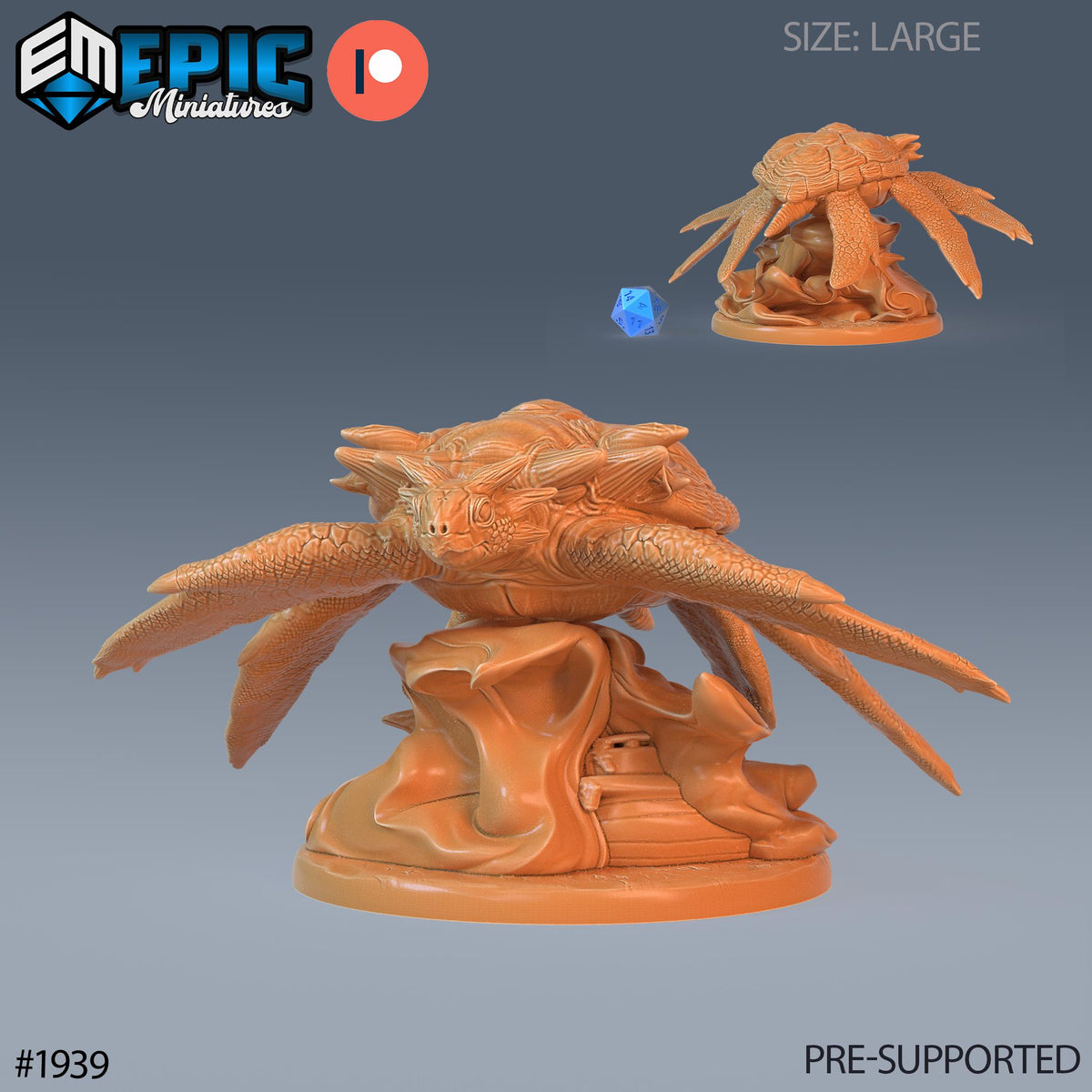 Giant Sea Turtle Option #1939 front DND miniature Treasure Hunt 16k resin