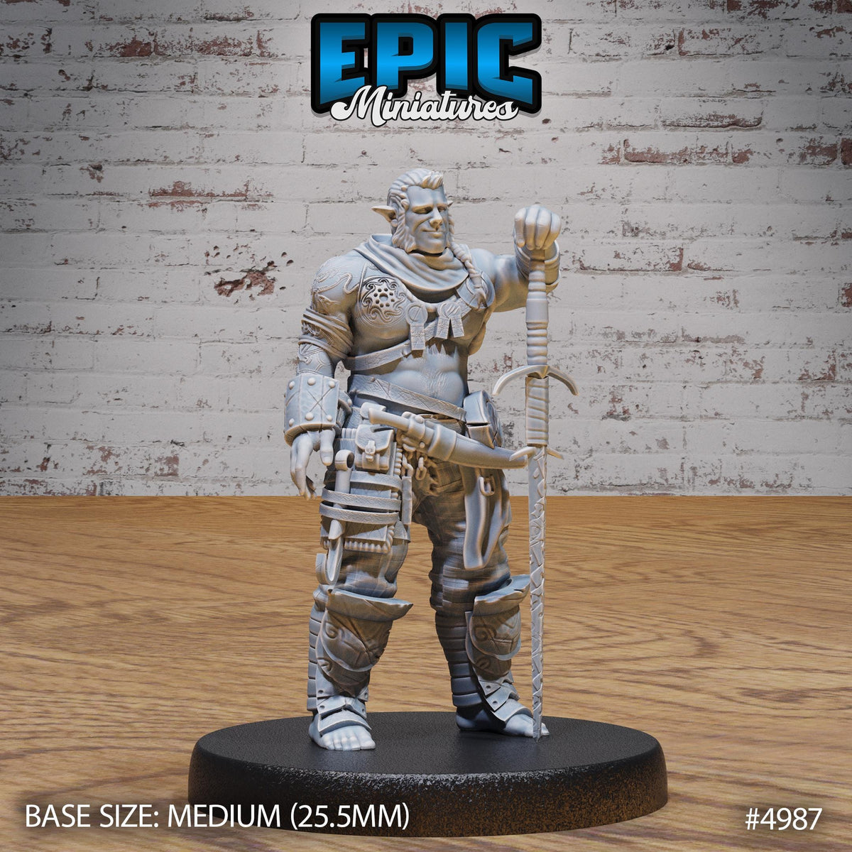 Half Orc Adventurer Option #4987 front DND miniature Savage Attack 16k resin