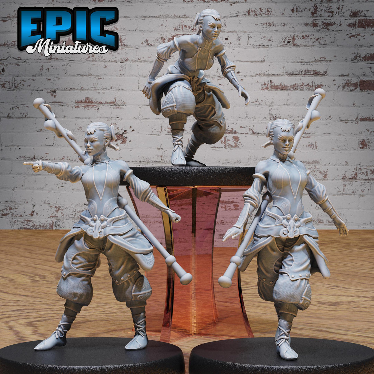Monk Adventurer Female Set of 3 DND miniatures group photo Legends of the East