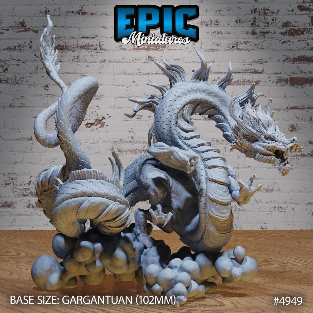 GARGANTUAN Emperor Lung Dragon Gargantuan front DND miniature Legends of the East 16k resin