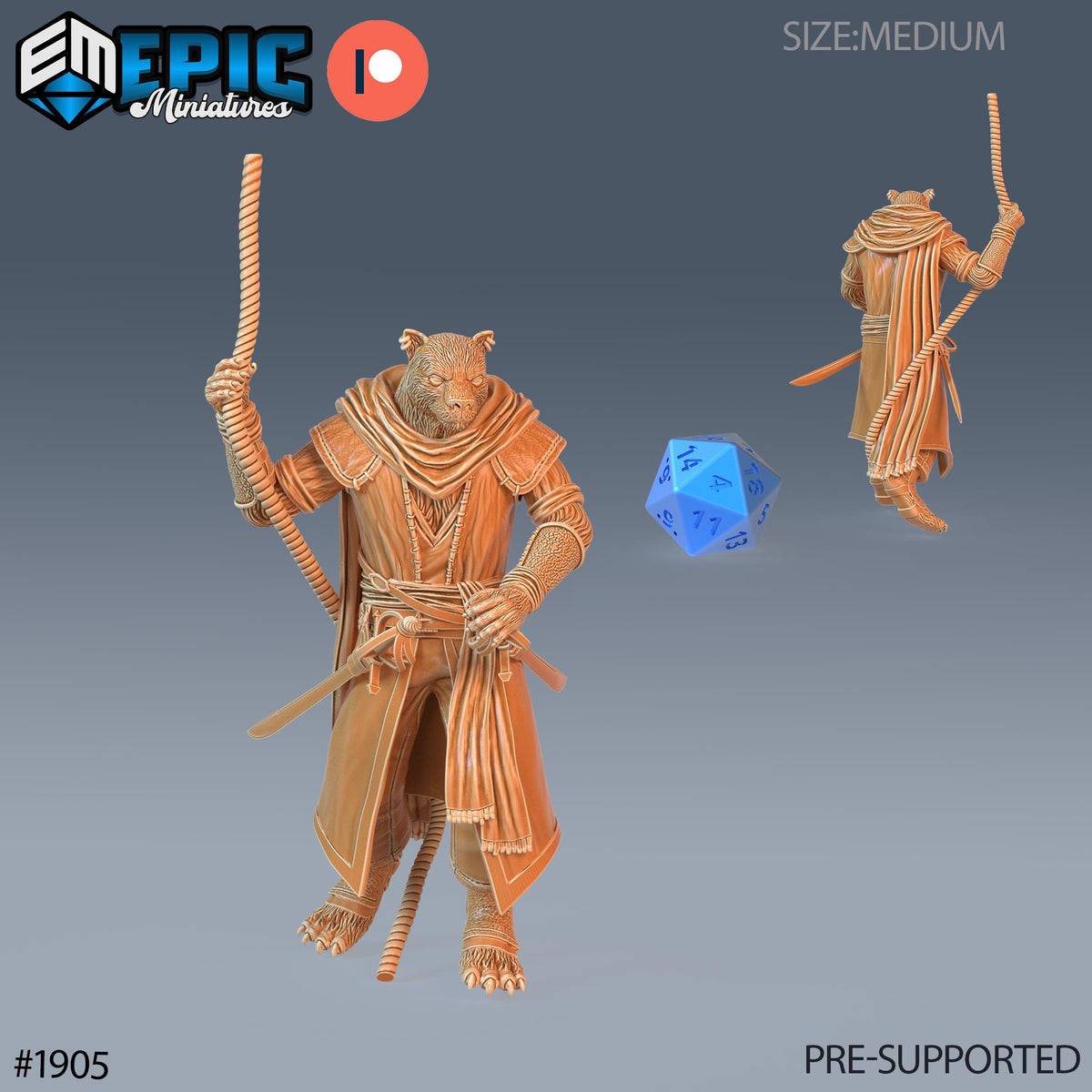 Catfolk Panther Pirate Option #1906 front DND miniature Treasure Hunt 16k resin