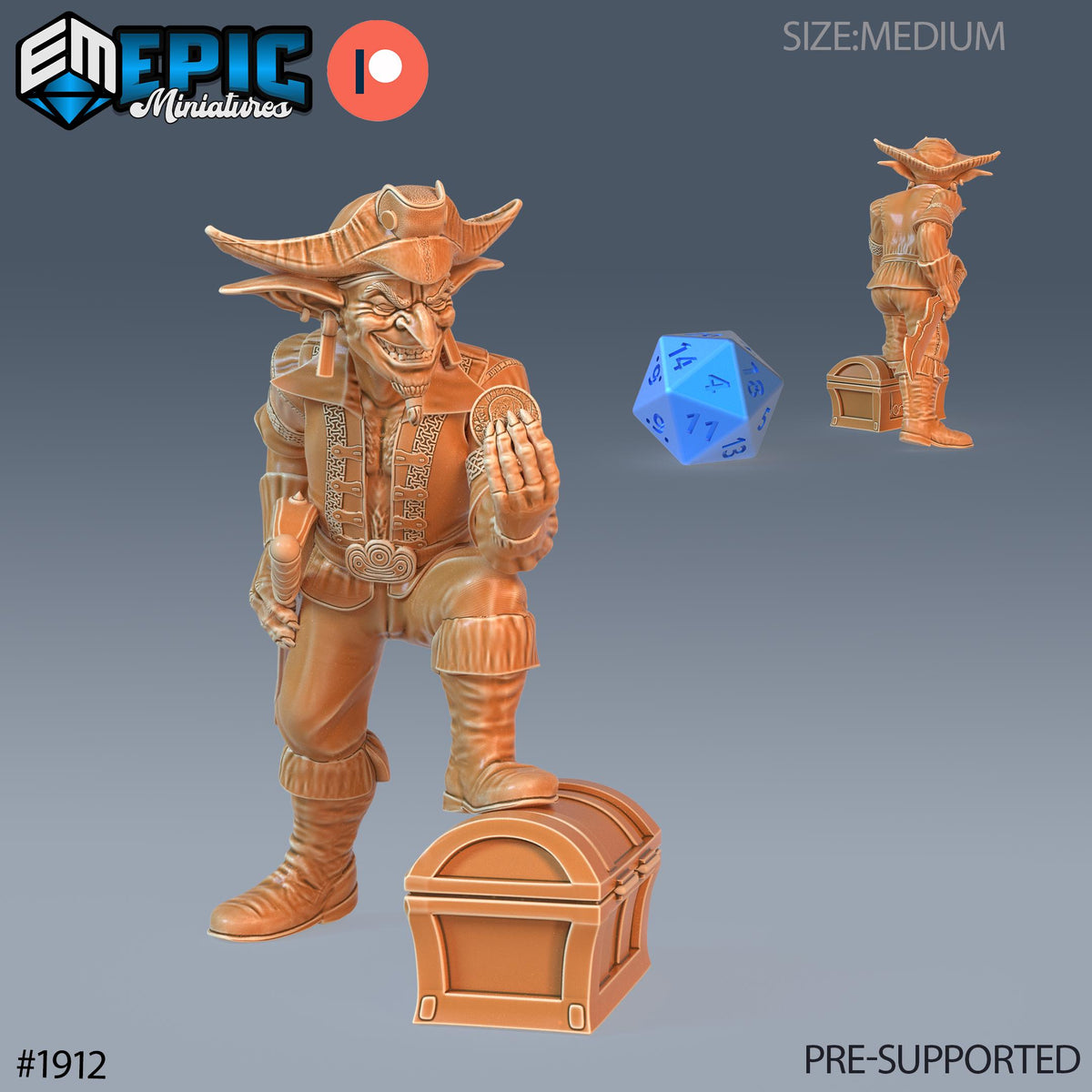 Goblin Pirate Option #1912 front DND miniature Treasure Hunt 16k resin
