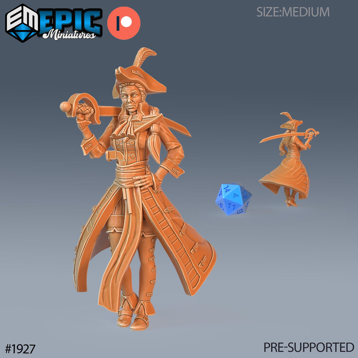 Veteran Captain Option #1927 front DND miniature Treasure Hunt 16k resin