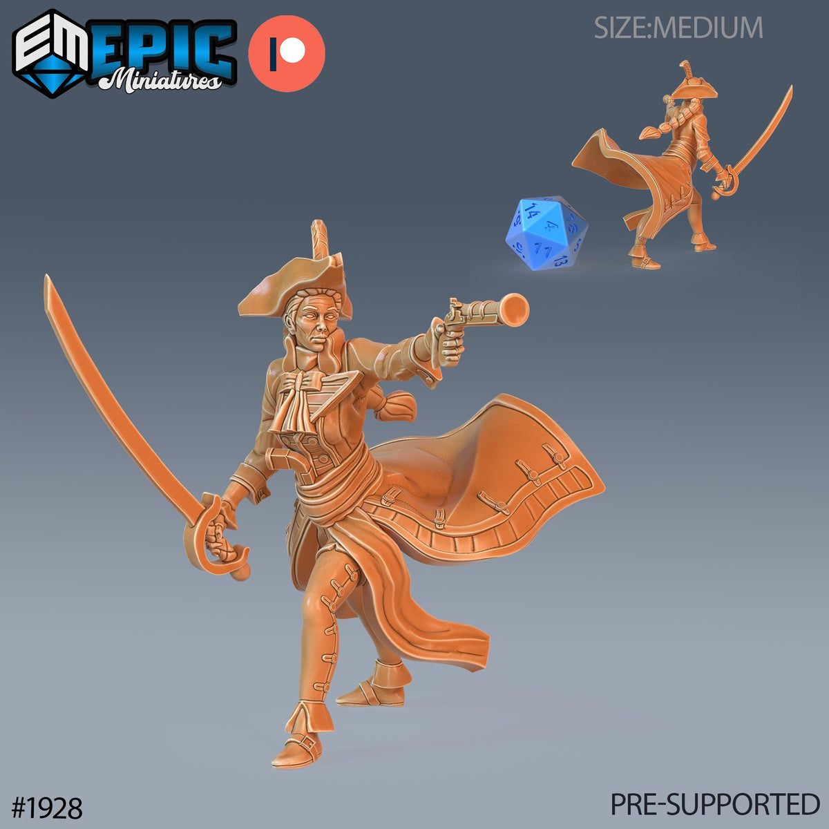 Veteran Captain Option #1928 front DND miniature Treasure Hunt 16k resin