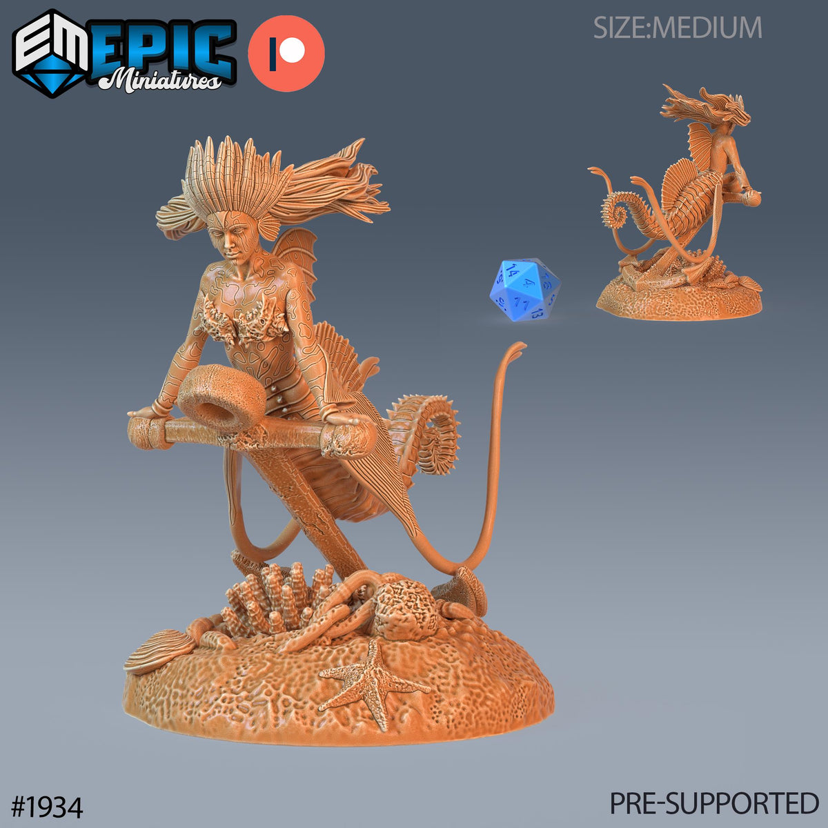 Seahorse Mermaid Option #1934 front DND miniature Treasure Hunt 16k resin