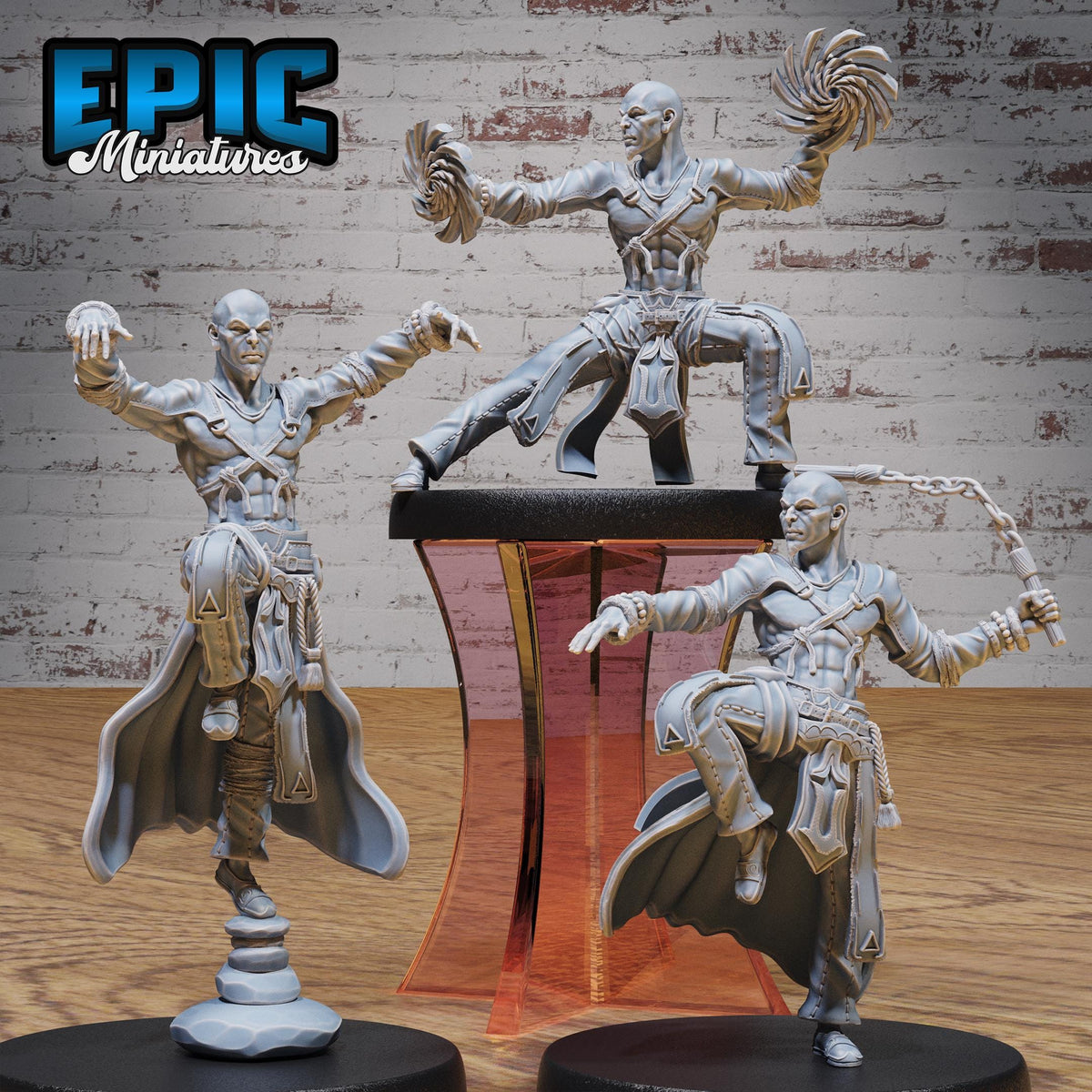 Monk Adventurer Male Set of 3 DND miniatures group photo Legends of the East