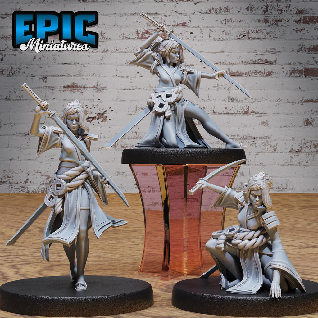 Samurai Woman Set of 3 DND miniatures group photo Legends of the East