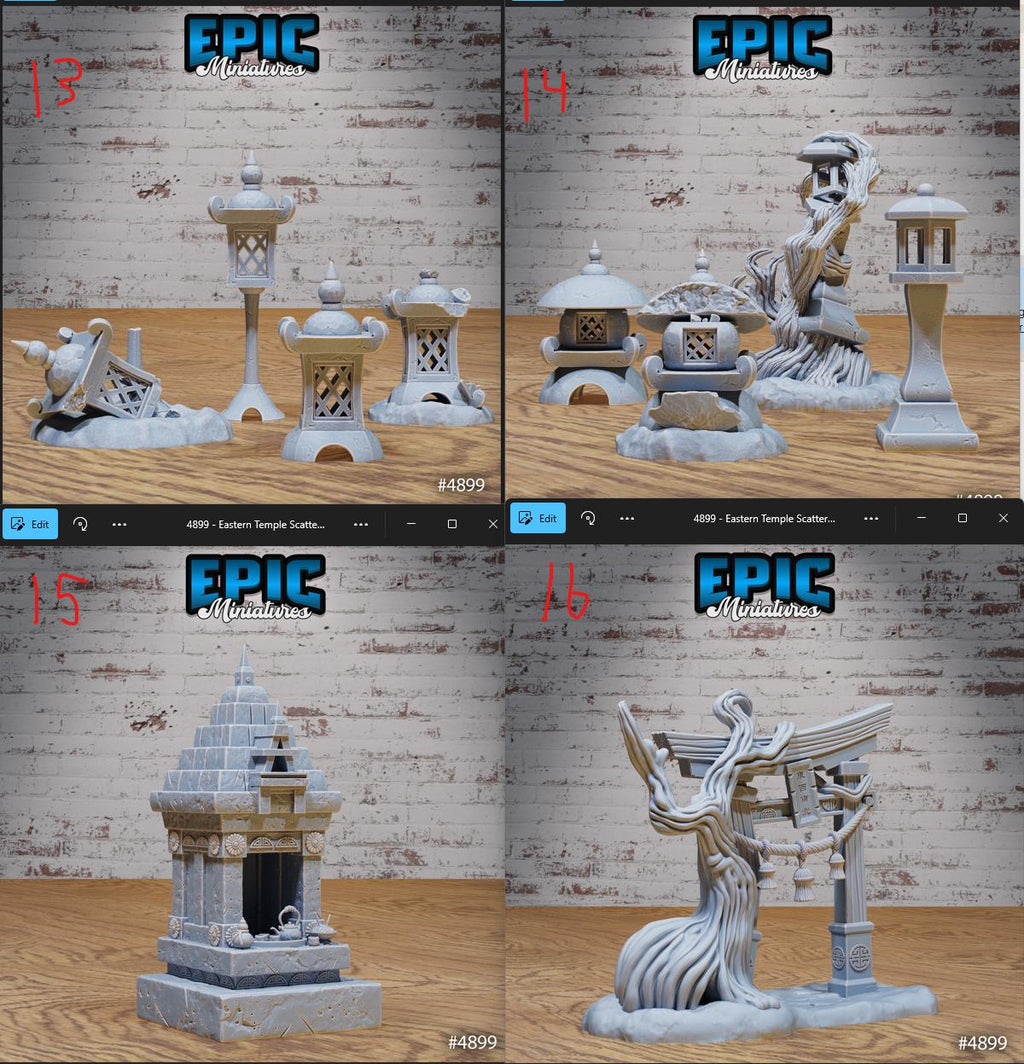Eastern Temple Scatter Terrain Option #4899 (4) front DND miniature Legends of the East 16k resin
