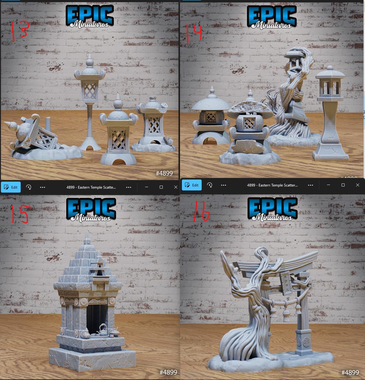 Eastern Temple Scatter Terrain Option #4899 (4) front DND miniature Legends of the East 16k resin