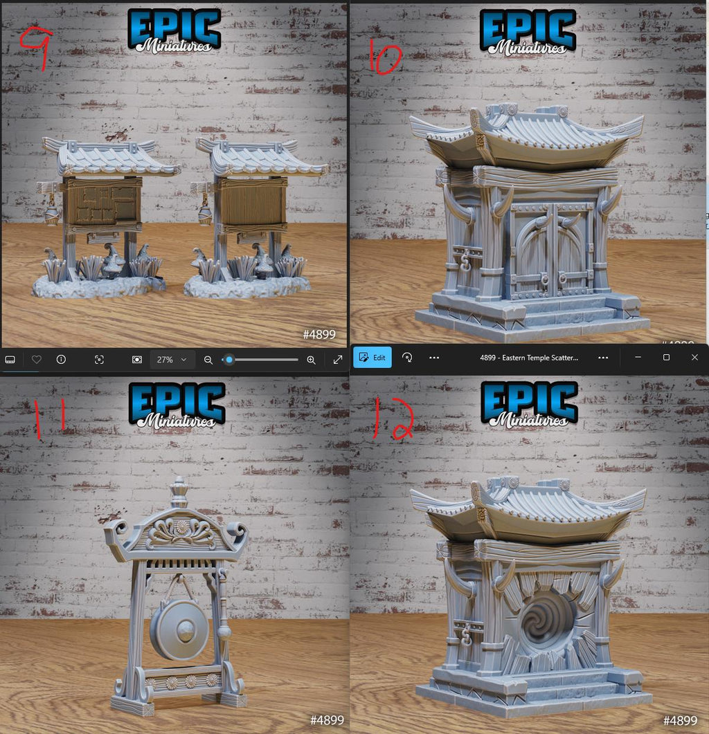 Eastern Temple Scatter Terrain Option #4899 (3) front DND miniature Legends of the East 16k resin