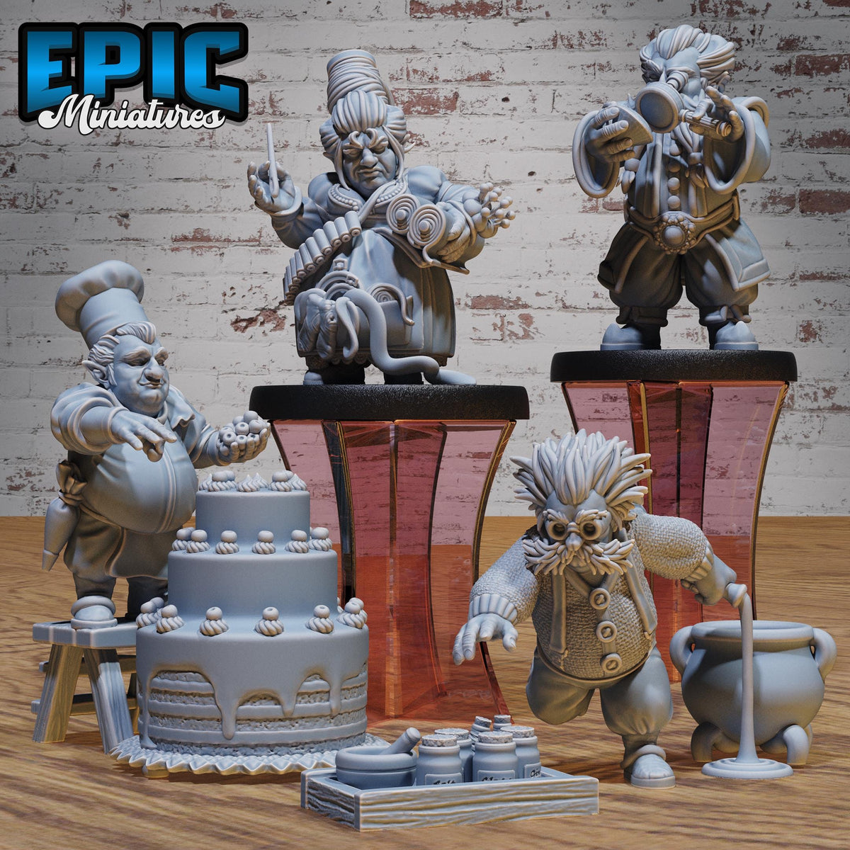 Halfling Villager Set of 8 DND Miniatures Halfling Meadows Hobbit Librarian Baker Traveler Waitress Jeweler Alchemist Sewer Confectioner DND miniatures group photo