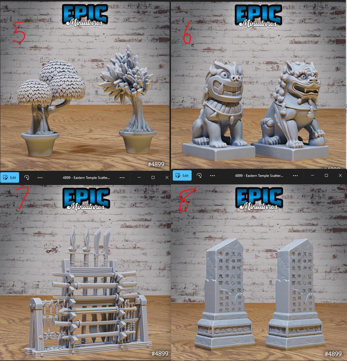 Eastern Temple Scatter Terrain Option #4899 (2) front DND miniature Legends of the East 16k resin