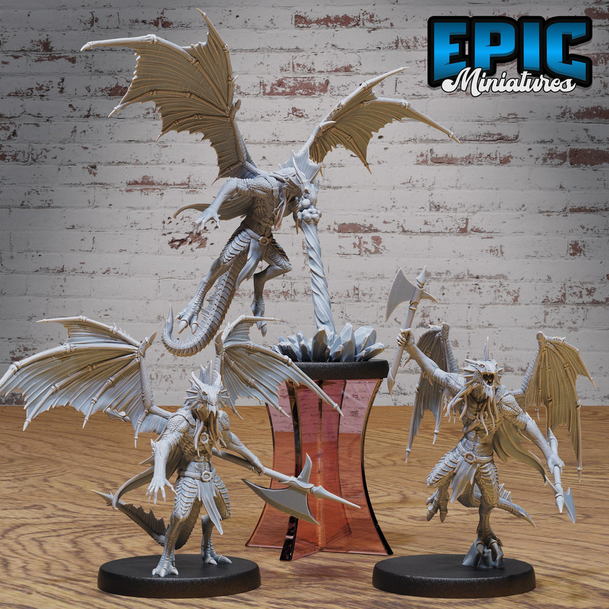 Draconic Demon Silver Set of 3 DND miniatures group photo Hells Wrath