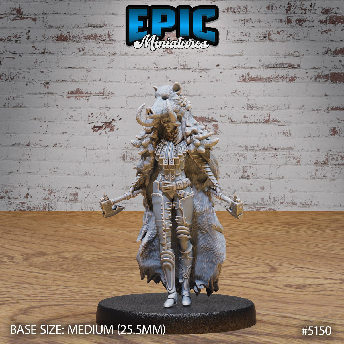 Boar Coat Warrior Lady Option #5150 front DND miniature Northern Tales 16k resin