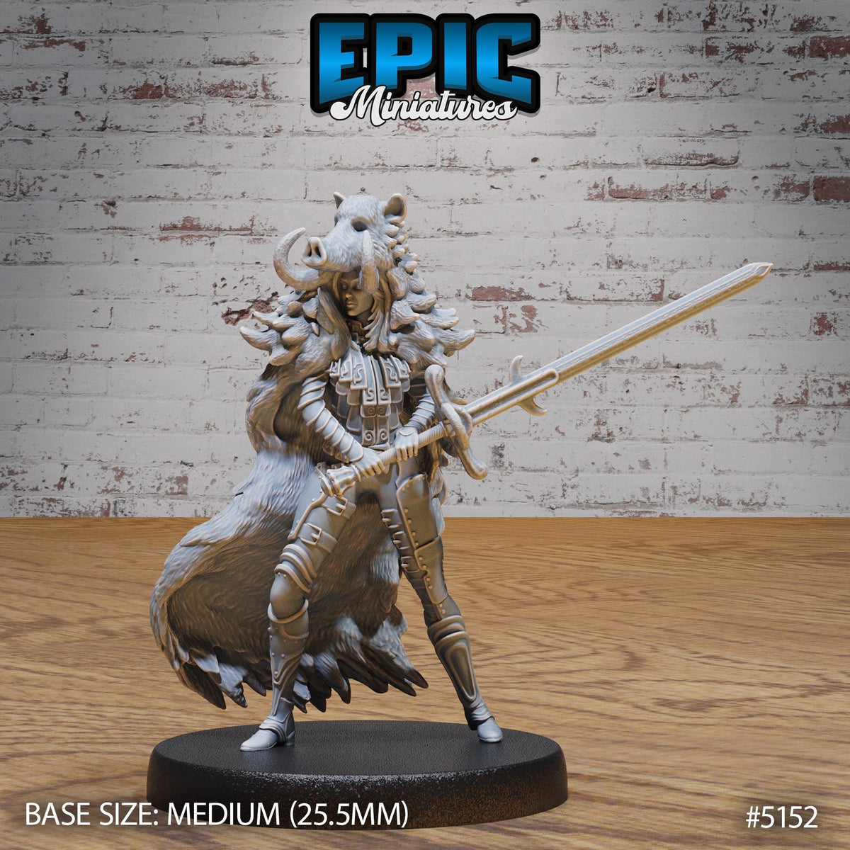 Boar Coat Warrior Lady Option #5152 front DND miniature Northern Tales 16k resin