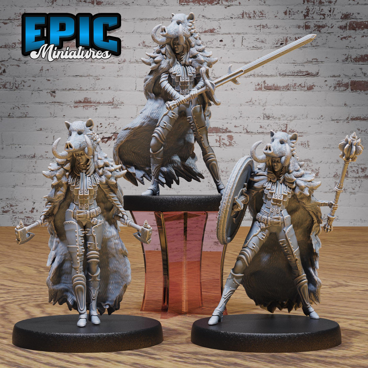 Boar Coat Warrior Lady Set of 3 DND miniatures group photo Northern Tales