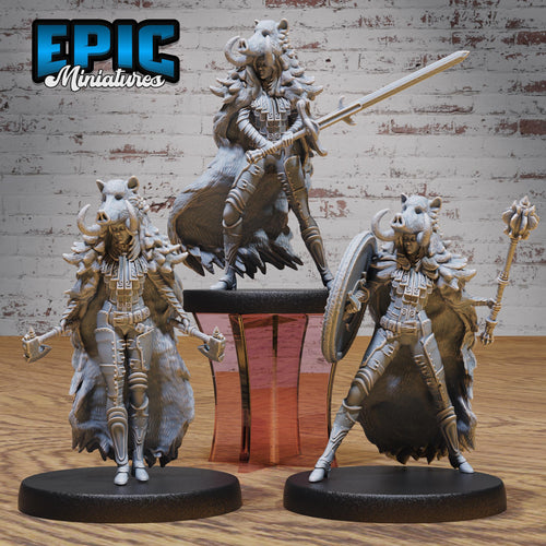 Boar Coat Warrior Lady Set of 3 DND miniatures group photo Northern Tales