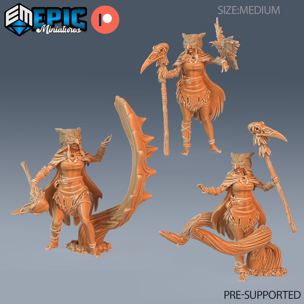Owlbear Druid Set of 3 DND miniatures group photo Infested Woodlands