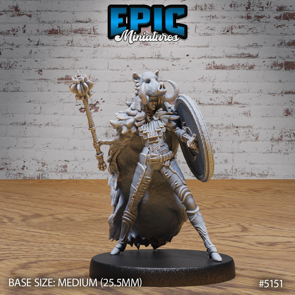 Boar Coat Warrior Lady Option #5151 front DND miniature Northern Tales 16k resin