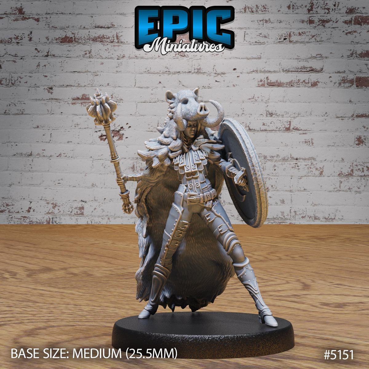 Boar Coat Warrior Lady Option #5151 front DND miniature Northern Tales 16k resin