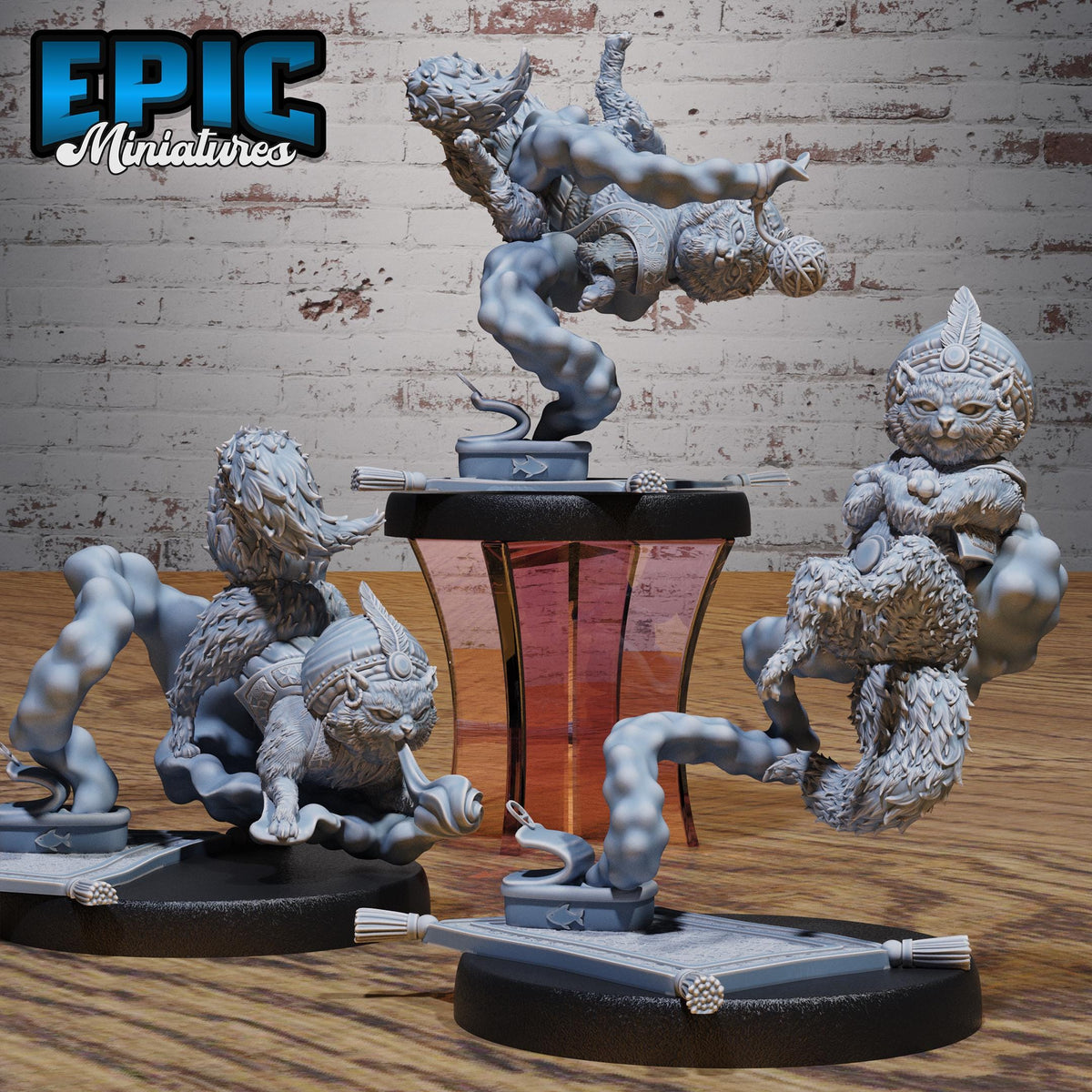 Cat Djinn Set of 3 DND miniatures group photo Oriental Fortress