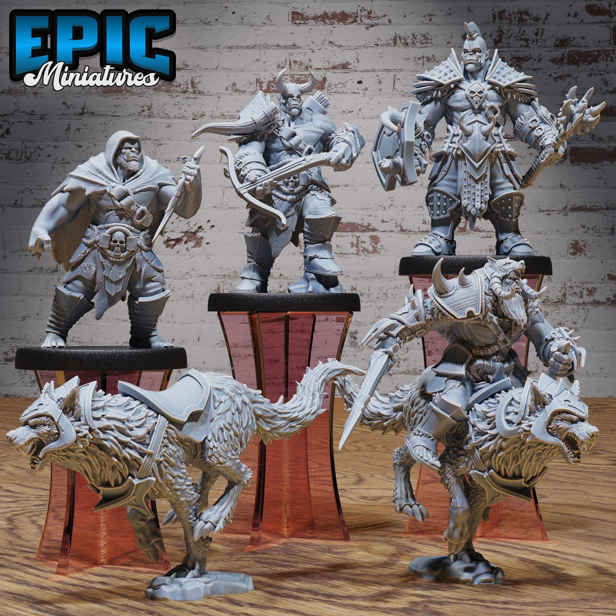 Orc Army Wolf Rider Set of 5 DND miniatures group photo Orc Army Pack