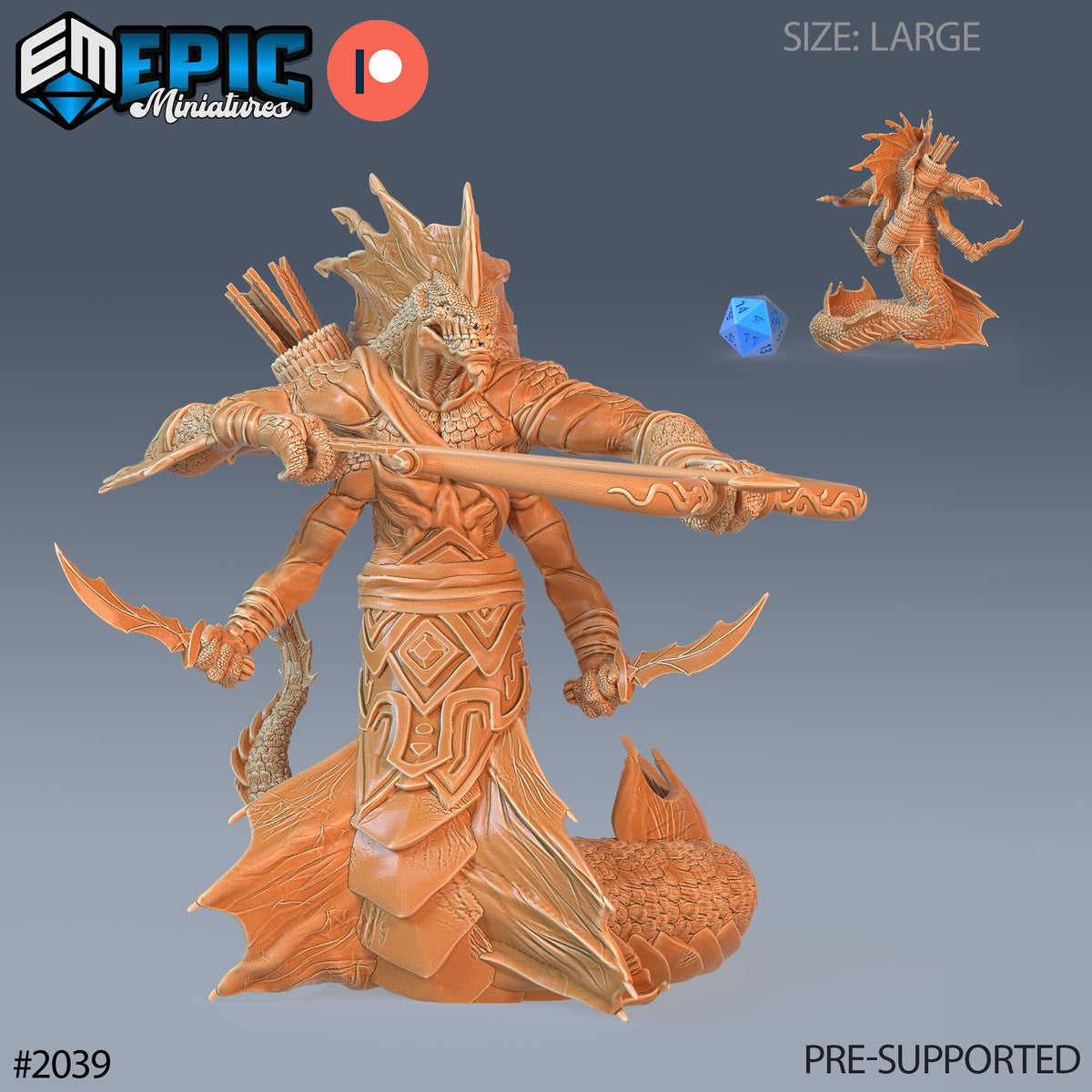 Marsh Naga Option #2039 front DND miniature Cruel Marshes 16k resin
