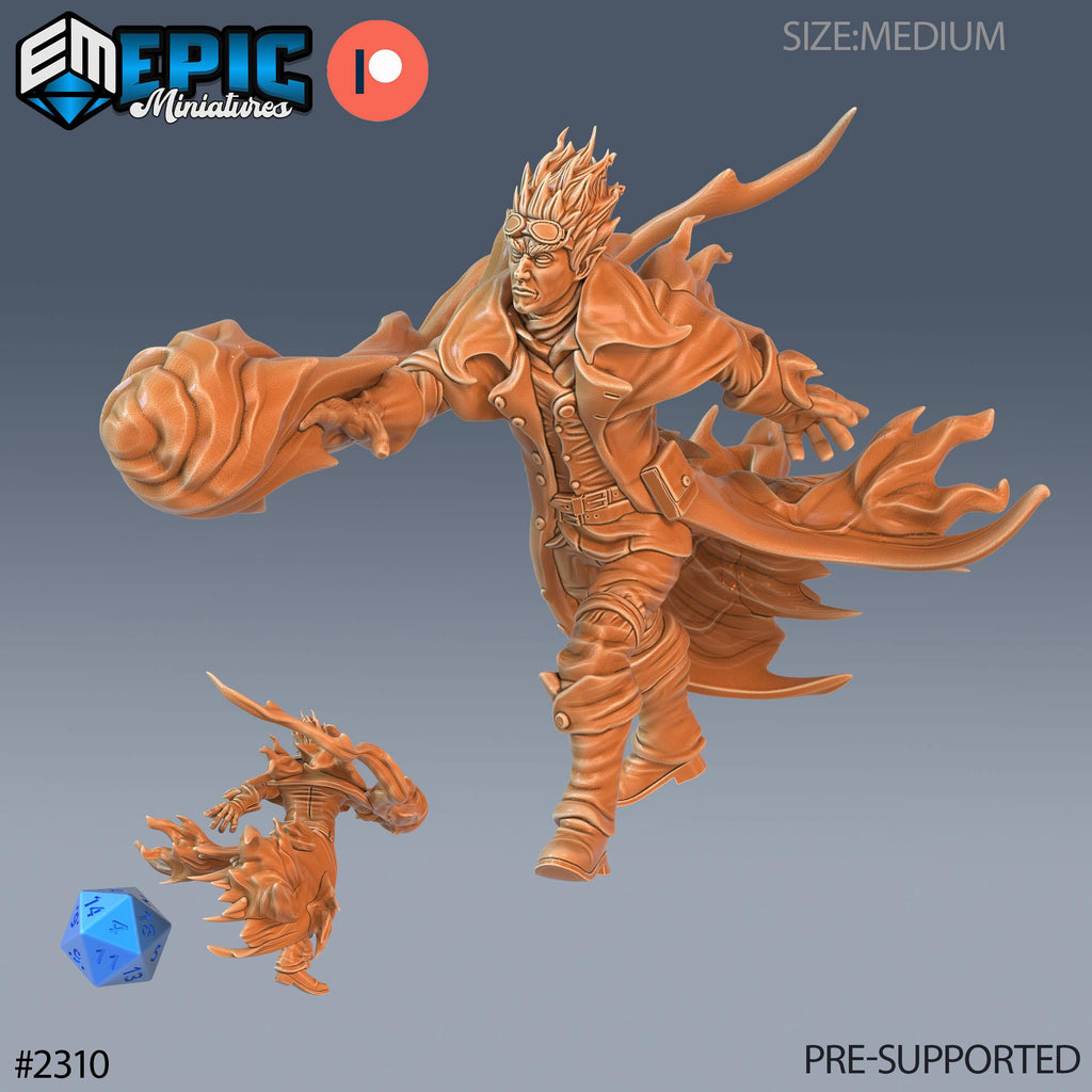 Fire Genasi Adventurer Option #2311 front DND miniature Arcane Dungeon 16k resin