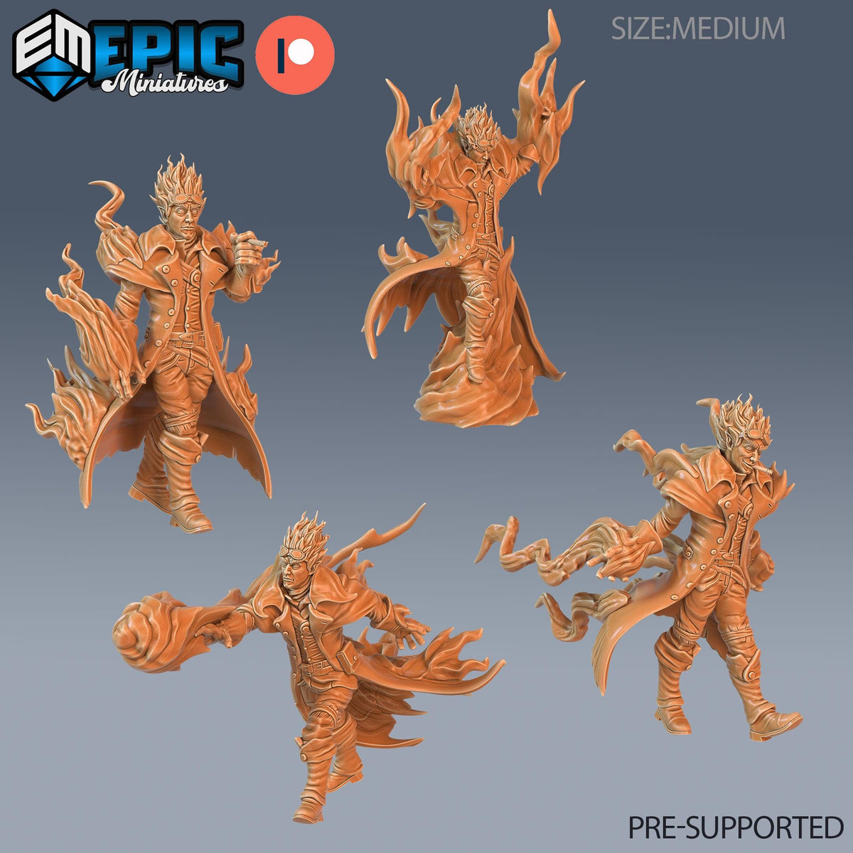 Fire Genasi Adventurer Set of 4 DND miniatures group photo Arcane Dungeon