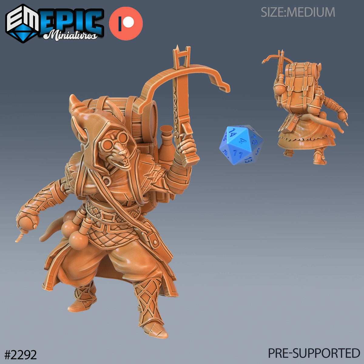 Rat Folk Alchemist Option #2292 front DND miniature Arcane Dungeon 16k resin