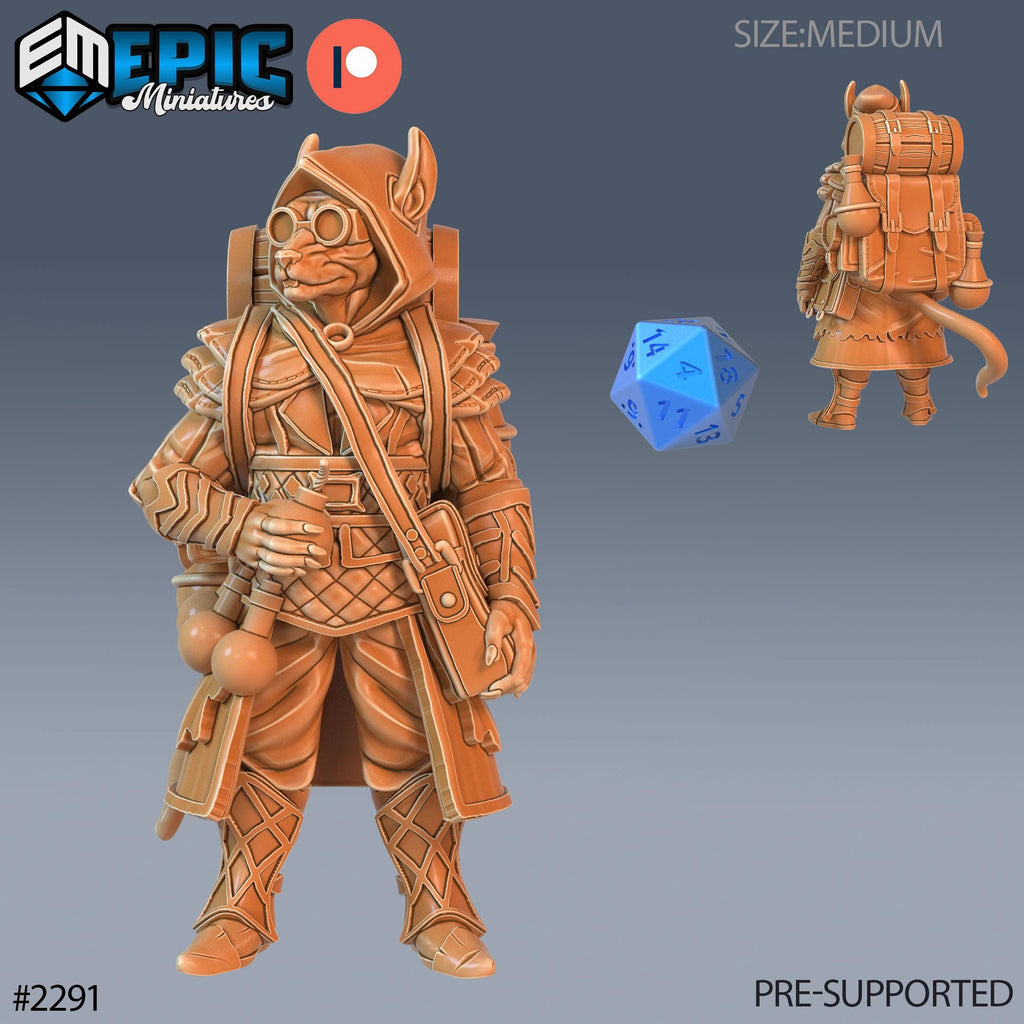 Rat Folk Alchemist Option #2291 front DND miniature Arcane Dungeon 16k resin