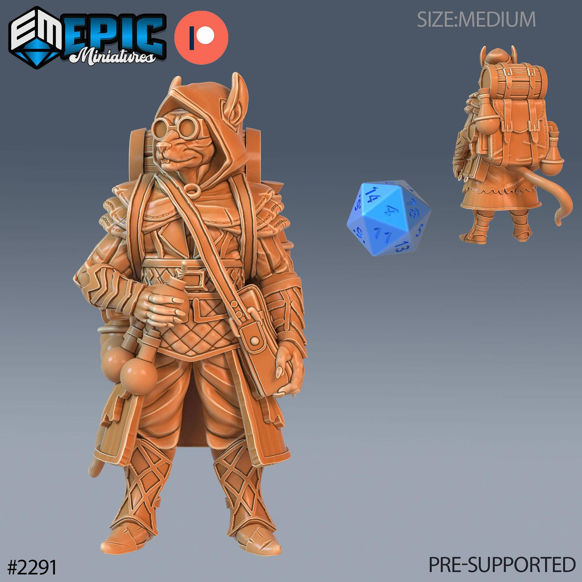 Rat Folk Alchemist Option #2291 front DND miniature Arcane Dungeon 16k resin