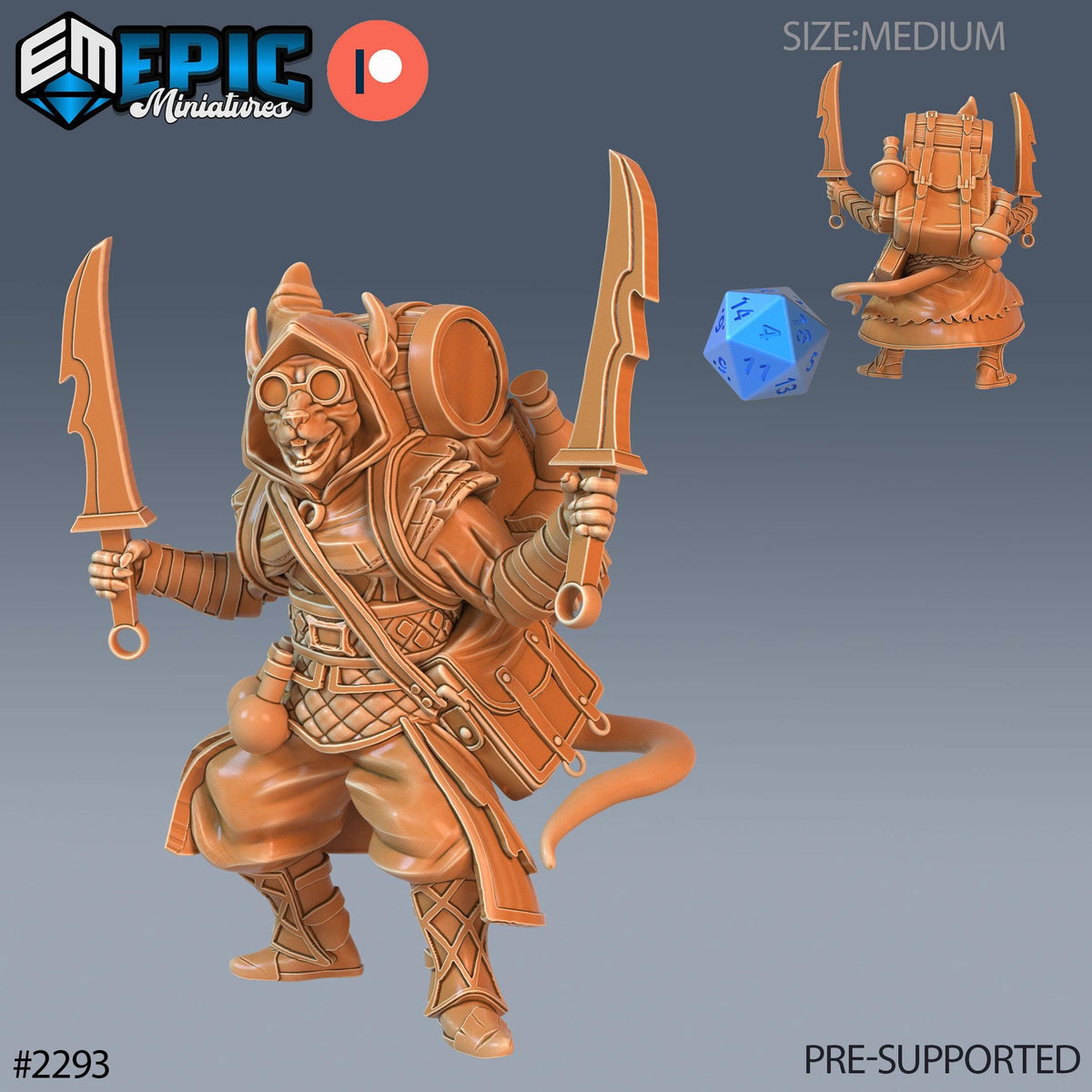 Rat Folk Alchemist Option #2293 front DND miniature Arcane Dungeon 16k resin